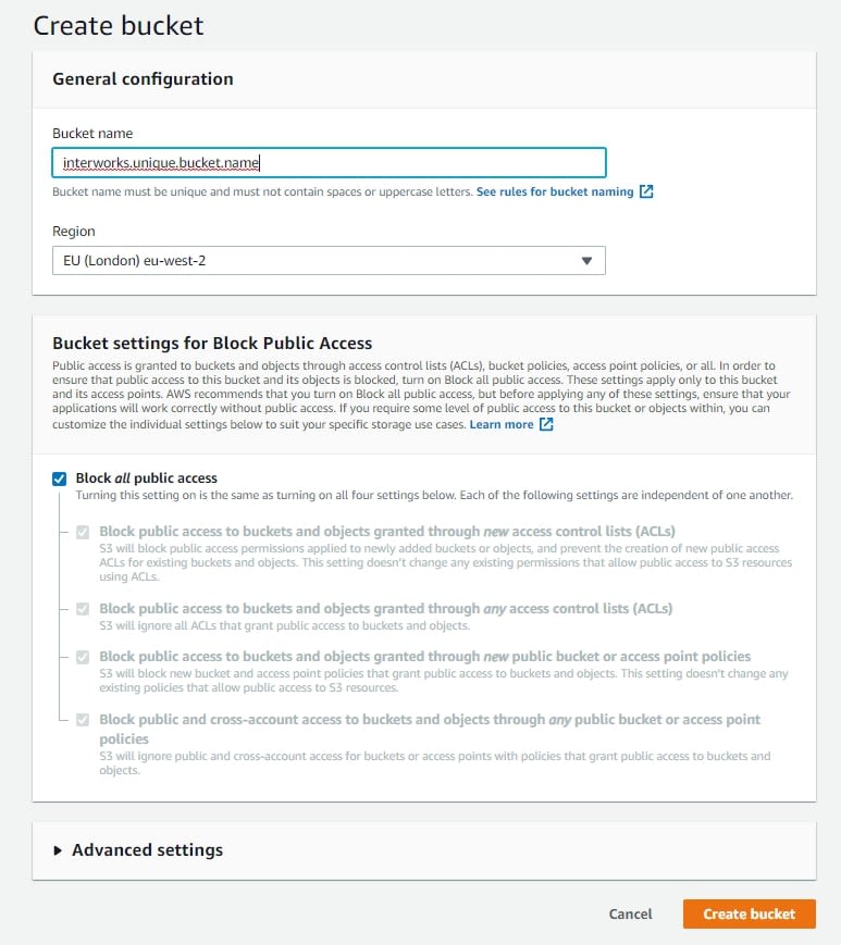 Create Amazon S3 Bucket